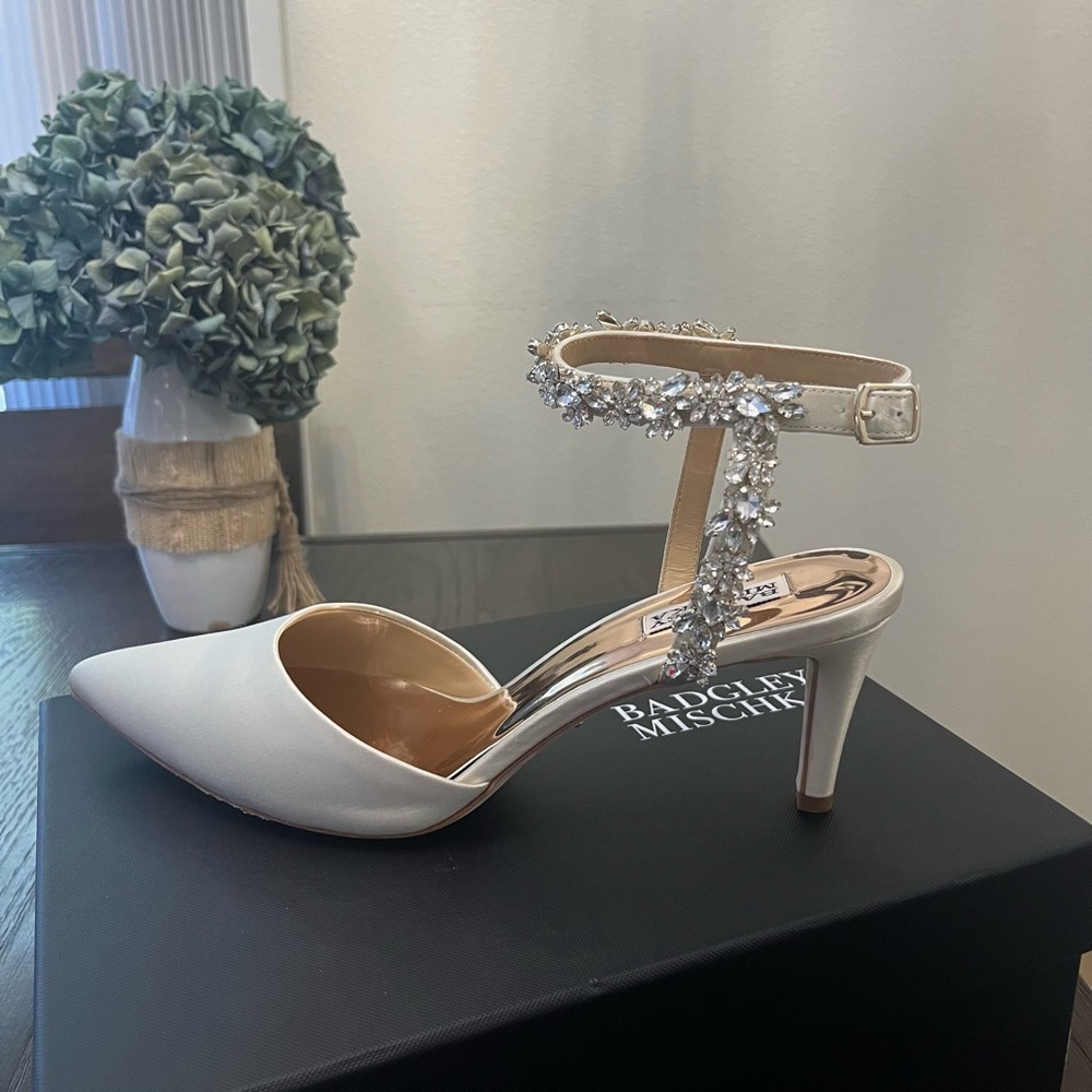 Badgley Mischka Esmeralda Embellished Silk Ivory pumps